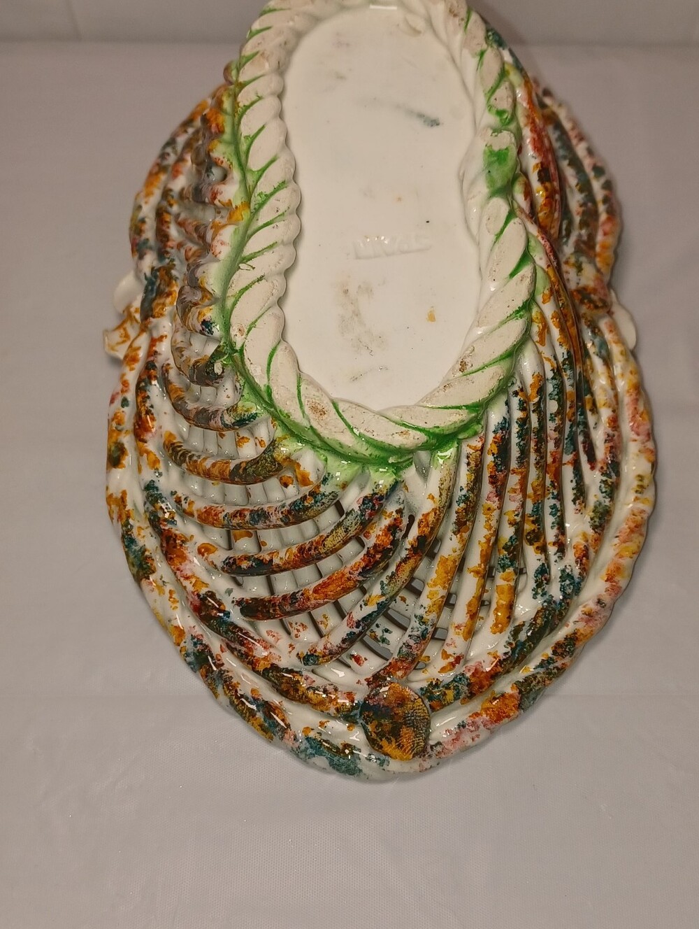 Vintage Porcelain Ceramic Lattice Weave Bowl Dish From Spain Beautiful Florals - Picture 9 of 12